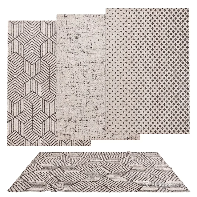 Modern Square Rugs With Geometric Patterns Dotted Designs And Textured Surfaces 3d model