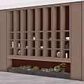 Modern Wooden Decorative Cabinet With Illuminated Shelves Decorations And Green Plants