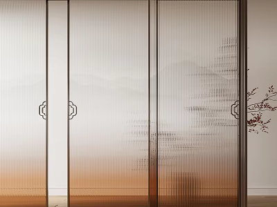 Modern Frosted Glass Sliding Door With Wooden Frame For Home Interior Design 3d model