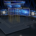 Modern Stage Design With Blue Lighting LED Screens Steps And Geometric Structure 3d model