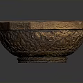 Antique Carved Ceramic Bowl With Intricate Patterns And Arabic Inscriptions