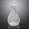 Green Plants In White Perforated Vase With Hollow Out Design On Black Surface