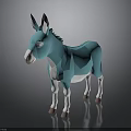 Turquoise Donkey Low Poly 3D Model With White Underbelly Legs Brown Ears Gray Background