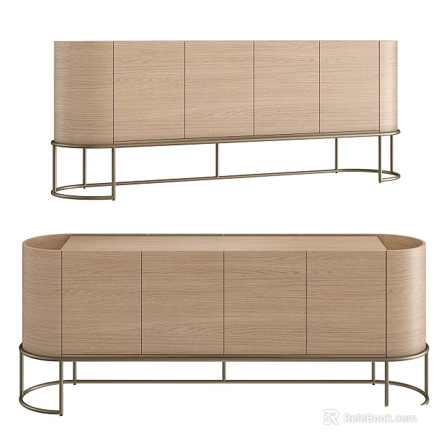 Modern Light Wood Sideboard With Sleek Metal Frame And Minimalist Design 3d model 