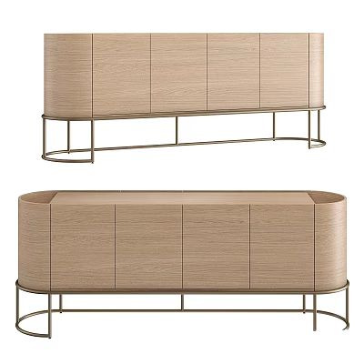 Modern Light Wood Sideboard With Sleek Metal Frame And Minimalist Design 3d model