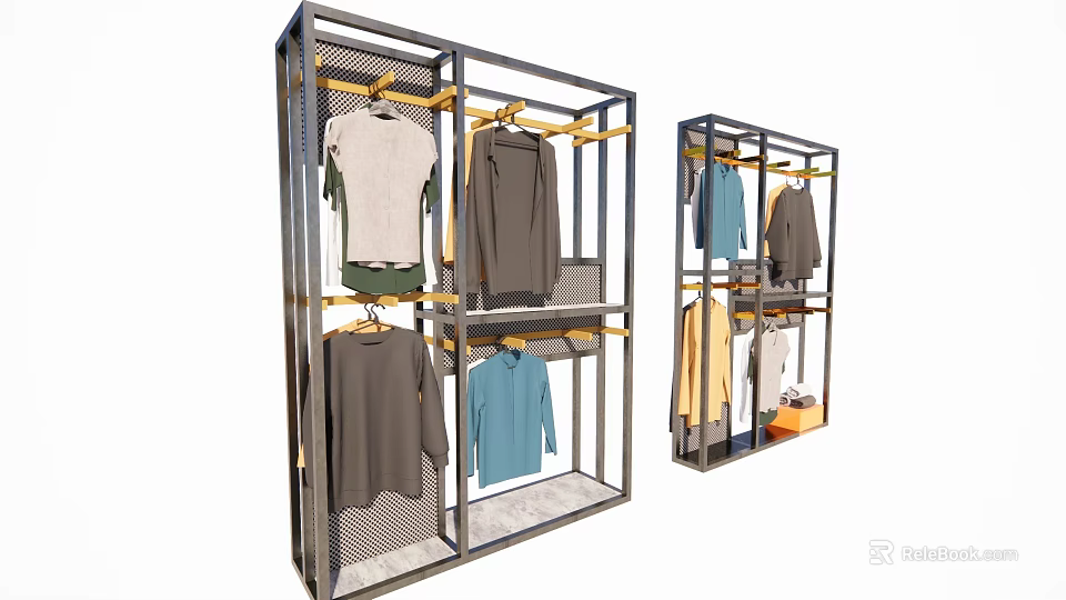 Metal Clothing Rack with Hanging Clothes for Retail Store 3d model 