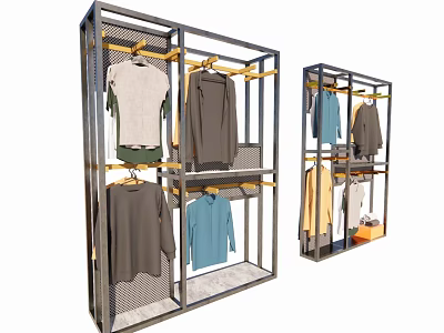 Metal Clothing Rack with Hanging Clothes for Retail Store 3d model