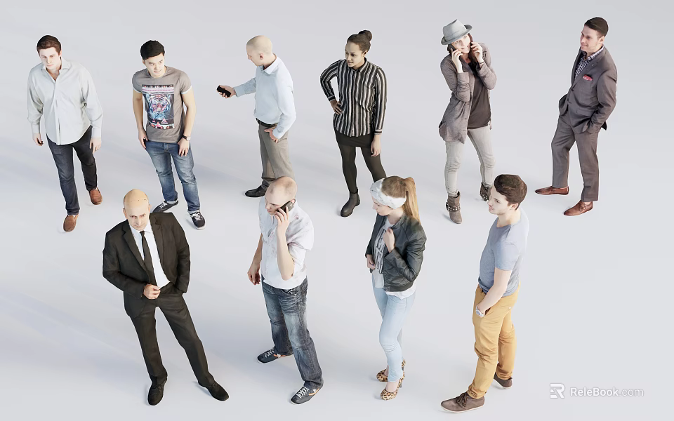 Diverse Group of People in Various Poses with Casual and Formal Wear 3d model 