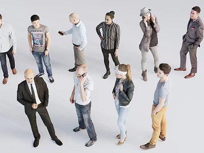 Diverse Group of People in Various Poses with Casual and Formal Wear 3d model