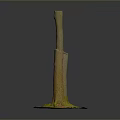 Three Wooden Stumps With Stone Bases And Green Moss Against Gray Background