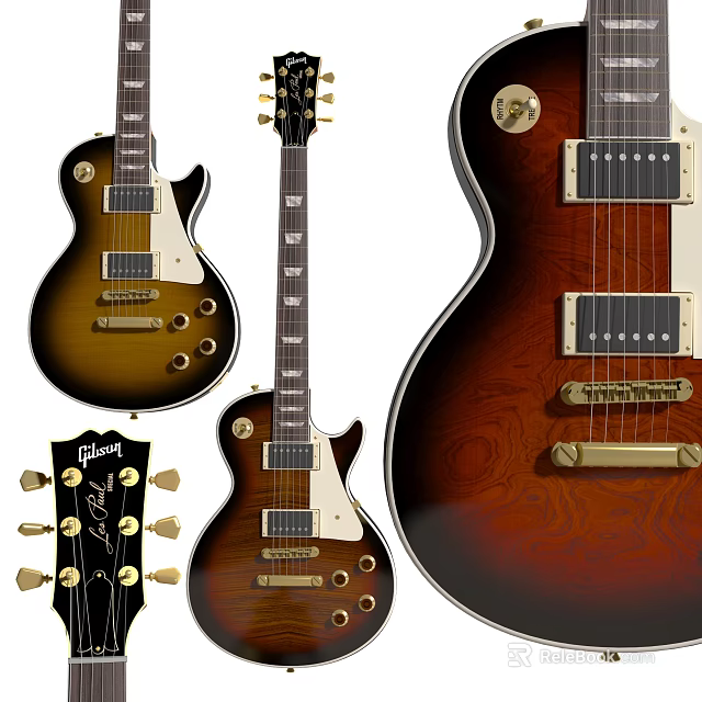Gibson Les Paul Electric Guitar With Multiple Angles Detailed Body Neck And Hardware Views 3d model 