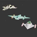 Space and Aerospace Scene With White Spaceships Flying in Black Background and Stars