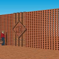 Red Brick Feature Wall With Hollow Design And Diamond Pattern Against Blue Sky 3d model