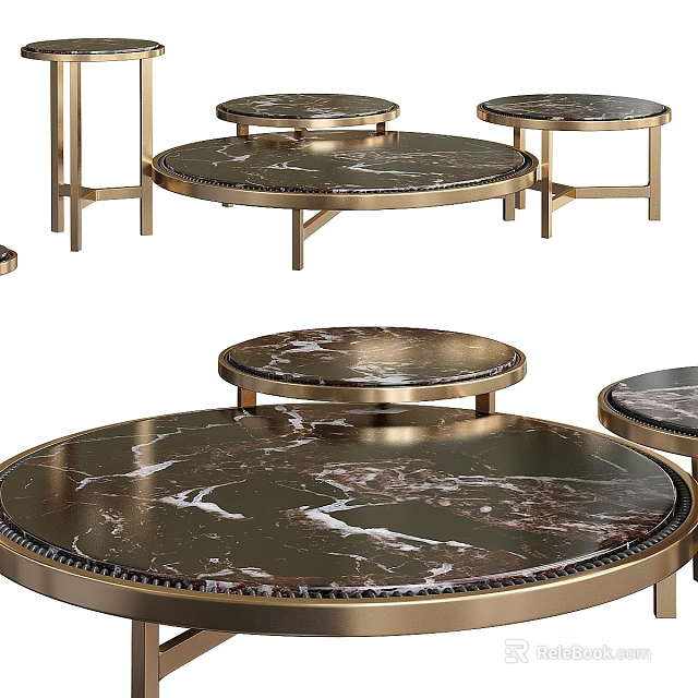 Modern Round Functional Tables With Marble Top And Gold Metal Base Design 3d model 