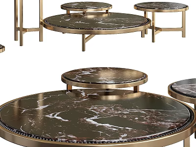 Modern Round Functional Tables With Marble Top And Gold Metal Base Design 3d model