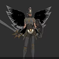 Warrior Character With Feathered Wings Gold Gray Armor And Shield
