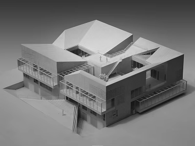 Modern Cultural Center Building With Geometric Roof And Open Space Design 3d model