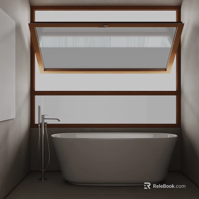 Freestanding White Bathtub In Modern Bathroom With Skylight And Chrome Faucet 3d model 