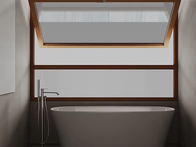 Freestanding White Bathtub In Modern Bathroom With Skylight And Chrome Faucet 3d model