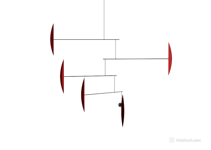 Red Modern Chandelier With Hanging Blade Shaped Elements In Minimalist Design 3d model 