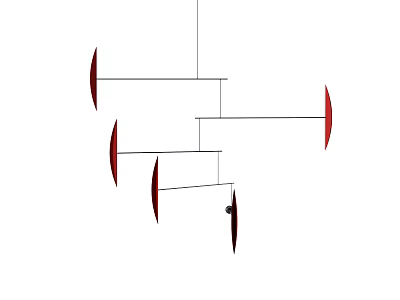 Red Modern Chandelier With Hanging Blade Shaped Elements In Minimalist Design 3d model