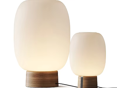 Two Modern Table Lamps With White Frosted Shades And Wooden Bases 3d model