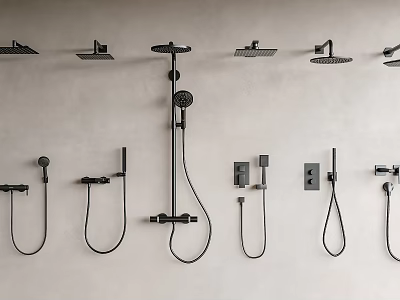 Modern Wall Mounted Shower Heads Featuring Various Types Including Rain And Handheld 3d model