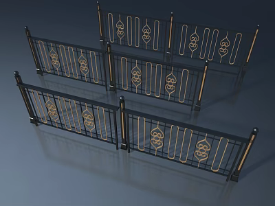 Elegant Black Gold Swing Doors With Intricate Decorative Patterns Design 3d model