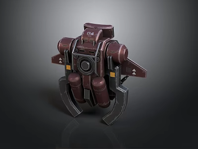 Mechanical Robot Character With Dark Metallic Body Core Side Structures And Support Legs 3d model