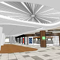 Shopping Mall Hall Interior Featuring Supermarket Vegetable Section Columns Stairs And Checkerboard Floor