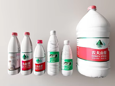 Nongfu Spring Bottled Water With Various Bottle Sizes And Different Packaging Designs 3d model