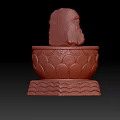 White Buddha Sculpture Carving With Pink Patterned Base On Reflective Water Surface