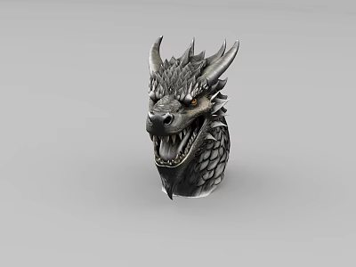 Mythical Dragon Head Sculpture With Detailed Scales And Sharp Horns 3d model