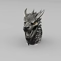 Mythical Dragon Head Sculpture With Detailed Scales And Sharp Horns