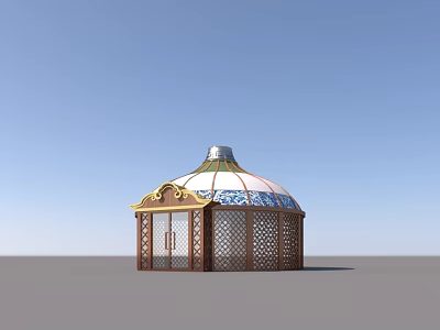 Ornate Dome Building With Golden Accents Blue White Motifs And Wooden Latticed Exterior 3d model
