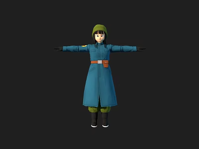 Game Movie Character In Blue Coat Green Hat And Brown Belt With Arms Outstretched 3d model