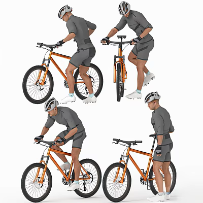 Man In Gray Outfit Showing Different Riding Positions With Orange Bicycle 3d model Man In Gray Outfit Showing Different Riding Positions With Orange Bicycle 3d model