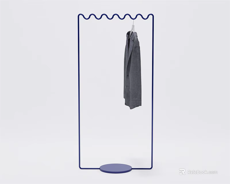 Modern Metal Clothing Rack With Wavy Top Circular Base And Gray Garment Hanging 3d model 