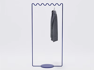 Modern Metal Clothing Rack With Wavy Top Circular Base And Gray Garment Hanging 3d model