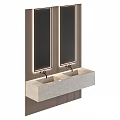 Modern Bathroom Vanity Combination With Double Mirrors Golden Frames And Marble Countertop