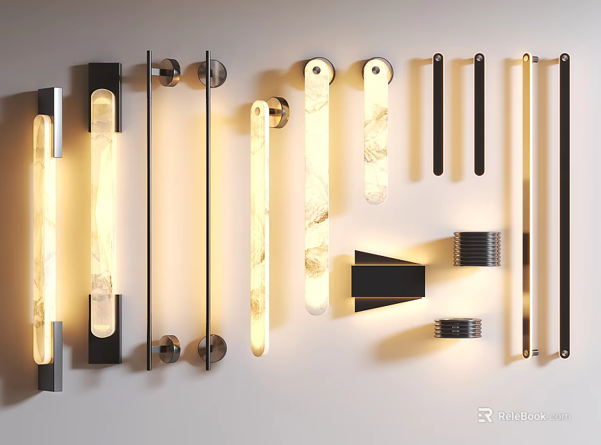 Modern Wall Lamps With Sleek Metal Frames And Marble Shades For Interior Decoration 3d model 