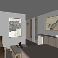 Hotel Guest Room Interior With Chinese Landscape Paintings And Traditional Furniture
