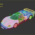 Silver Sports Car with Blue Rear Wing Sleek Aerodynamic Design and Shiny Reflective Surface