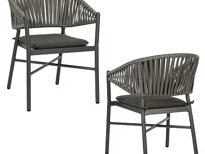 Stylish Outdoor Chairs With Rattan Weave Metal Frame Gray Cushioned Seats And Armrests 3d model