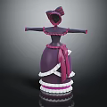 Vintage Style Purple Dress with Pink Sash and White Lace Trim Hat