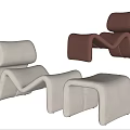 Modern Leisure Chairs With Curved Silhouette In Beige And Brown Tones And Matching Ottoman