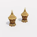 Two Golden Lanterns With Intricate Patterns Top Ring And Decorative Base