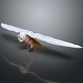 Snowy Owl With Spread White Wings Brown Body Yellow Eyes And Talons On Reflective Surface