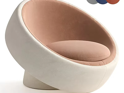 Modern Egg Shaped Lounge Chair With Beige Cushion And White Frame 3d model