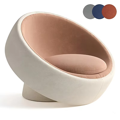 Modern Egg Shaped Lounge Chair With Beige Cushion And White Frame 3d model